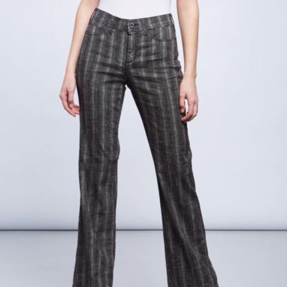 NYDJ Black Striped Linen Blend Trouser Pants Sz 0 - Picture 1 of 13